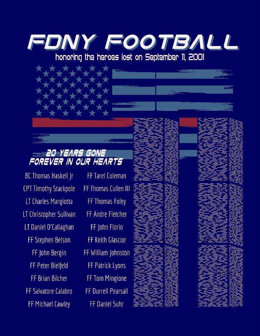 9/11 20th Year Commemorative Bravest Football T-Shirts
